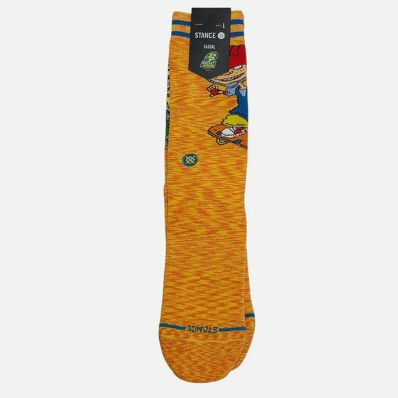 NWT Men's Sam & Twister Rocket Power Stance Vibrant Orange Crew Socks - Picture 2 of 10